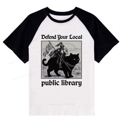 Pagewings Defend Your Local public library Raglan T-shirt