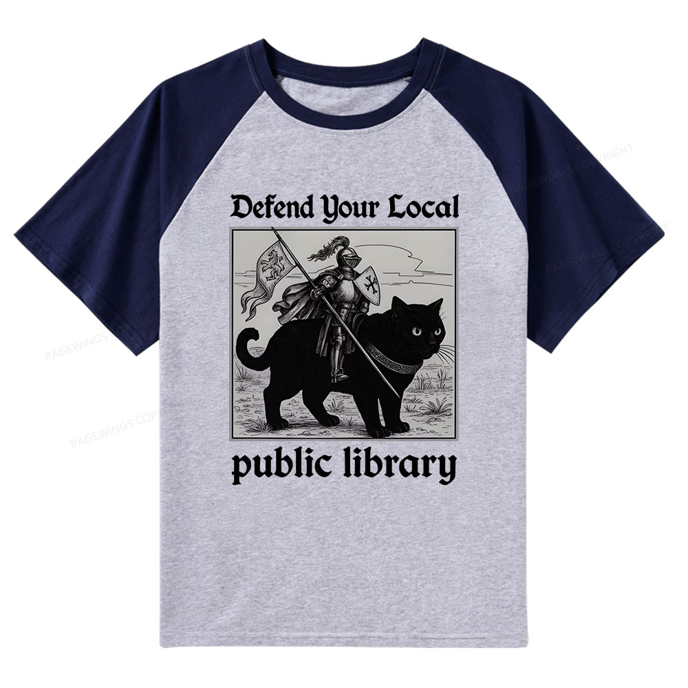 Pagewings Defend Your Local public library Raglan T-shirt