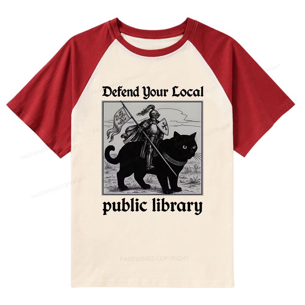 Pagewings Defend Your Local public library Raglan T-shirt