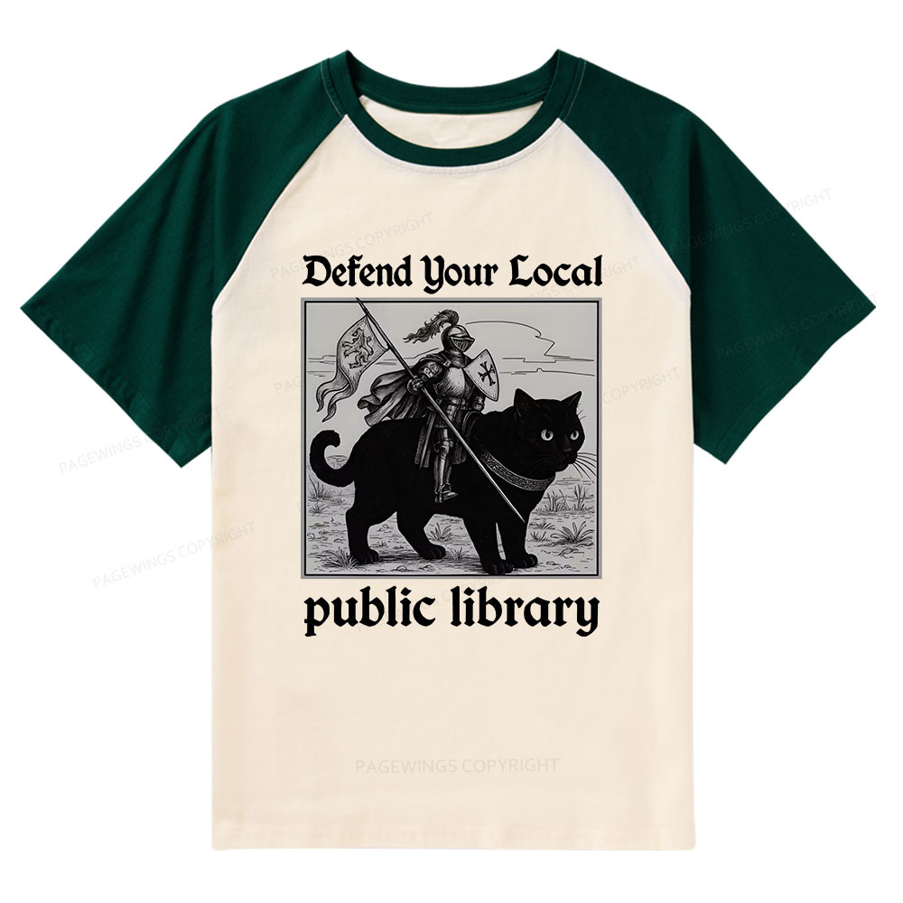 Pagewings Defend Your Local public library Raglan T-shirt