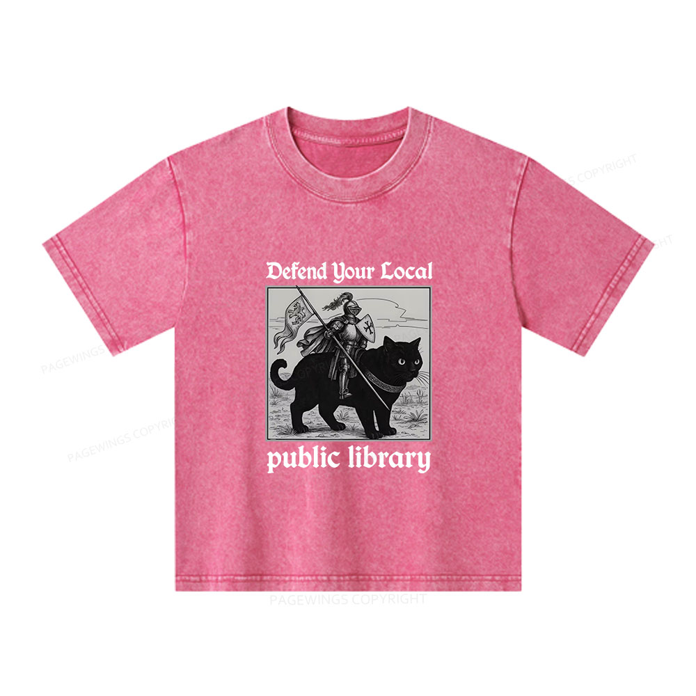 Pagewings Defend Your Local public library Unisex Kids Washed T-shirt