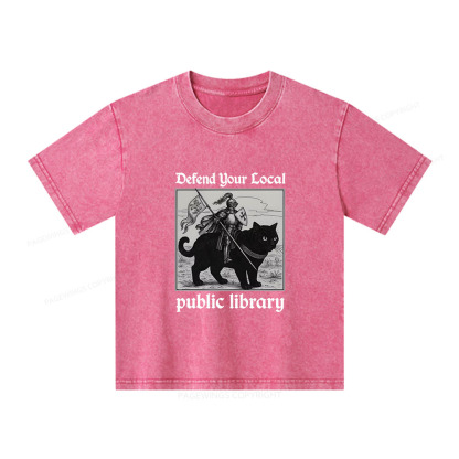 Pagewings Defend Your Local public library Unisex Kids Washed T-shirt