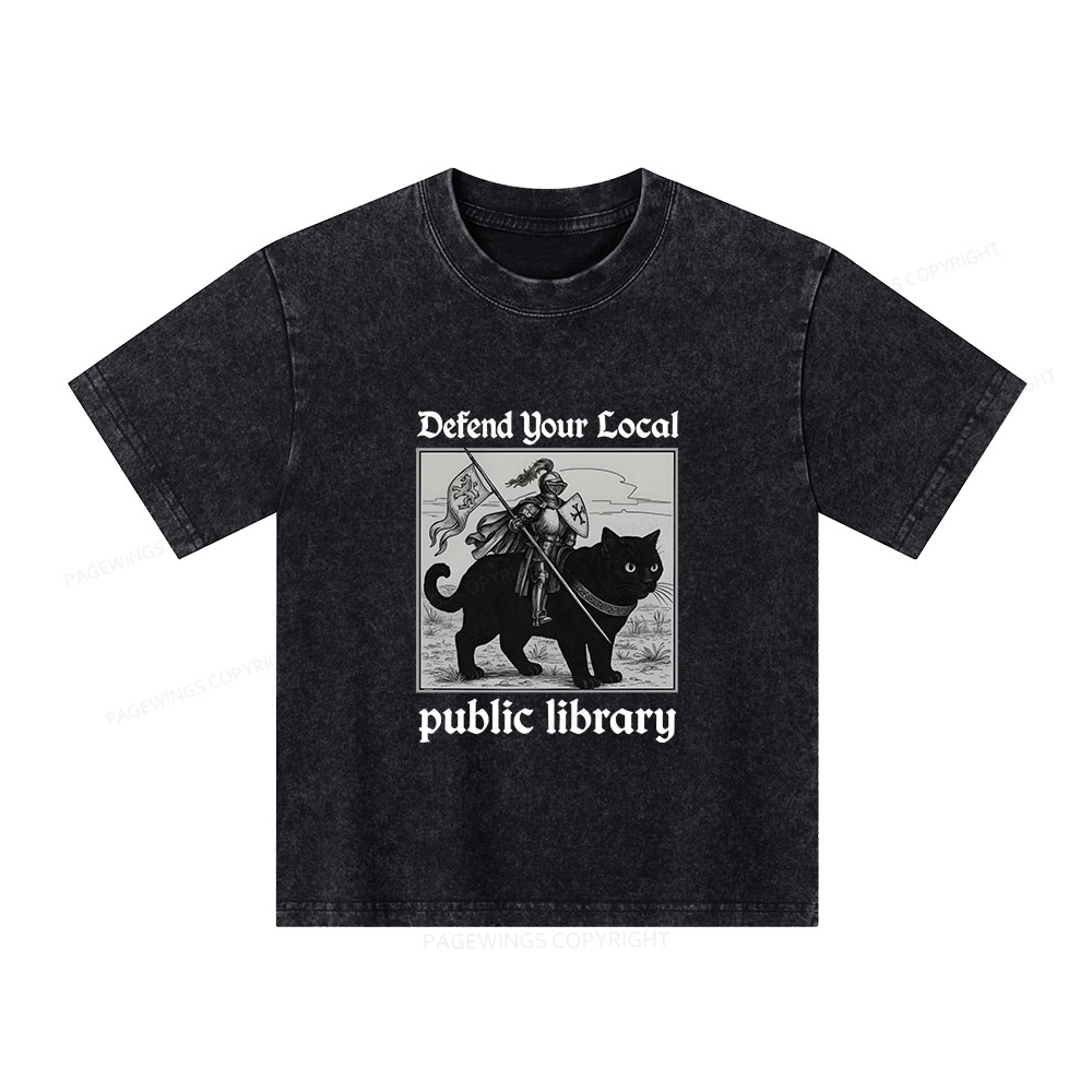 Pagewings Defend Your Local public library Unisex Kids Washed T-shirt