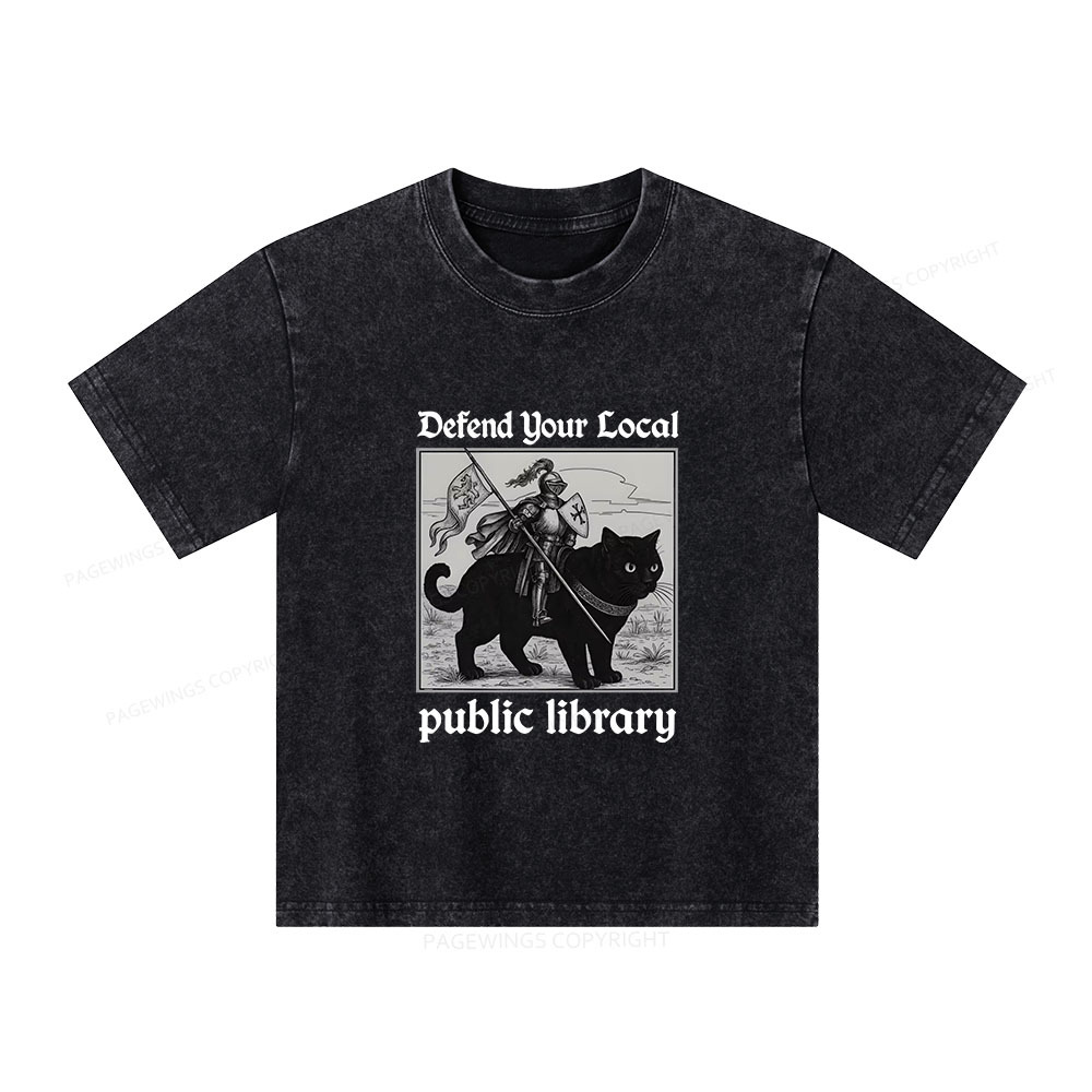 Pagewings Defend Your Local public library Unisex Kids Washed T-shirt