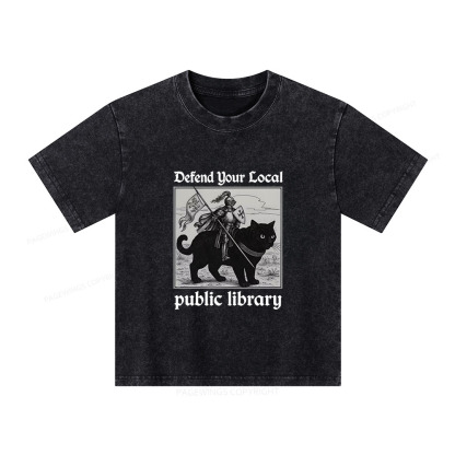 Pagewings Defend Your Local public library Unisex Kids Washed T-shirt