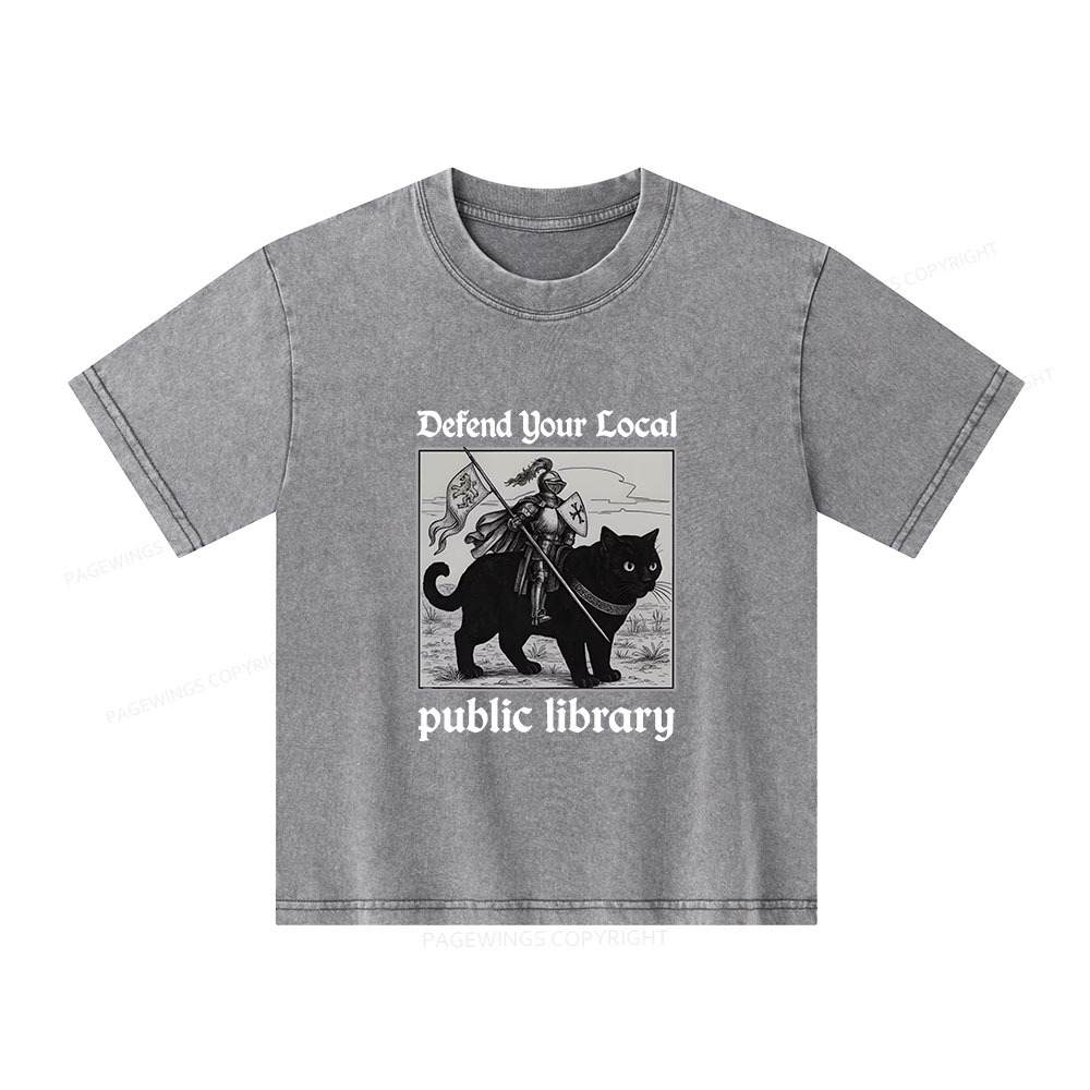 Pagewings Defend Your Local public library Unisex Kids Washed T-shirt