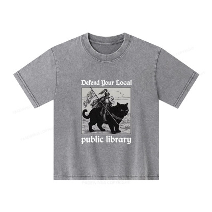 Pagewings Defend Your Local public library Unisex Kids Washed T-shirt