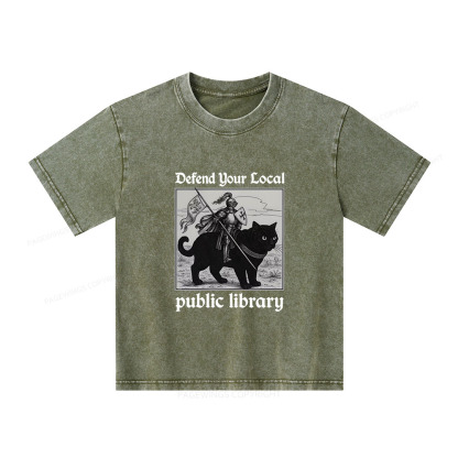 Pagewings Defend Your Local public library Unisex Kids Washed T-shirt