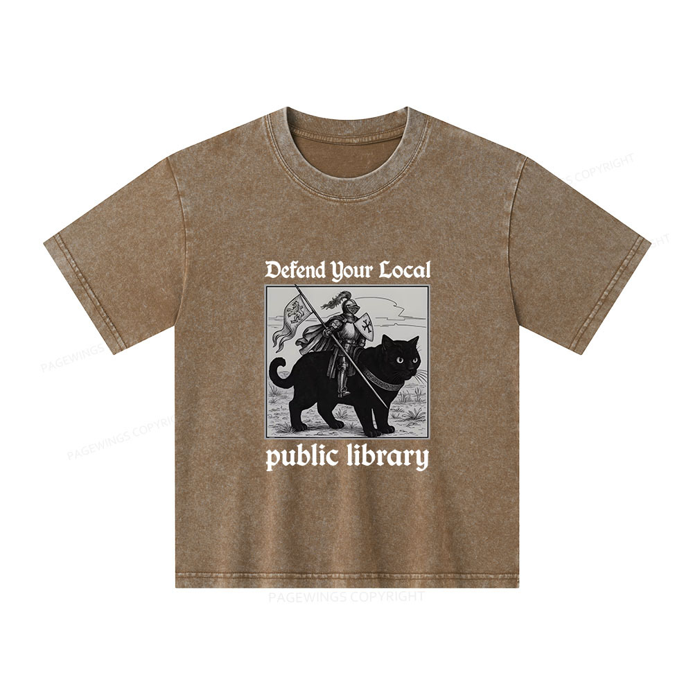 Pagewings Defend Your Local public library Unisex Kids Washed T-shirt