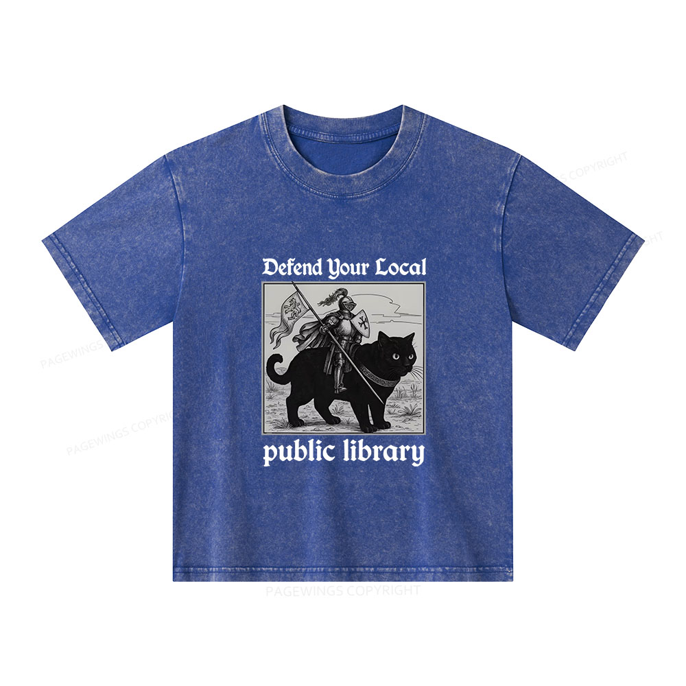 Pagewings Defend Your Local public library Unisex Kids Washed T-shirt
