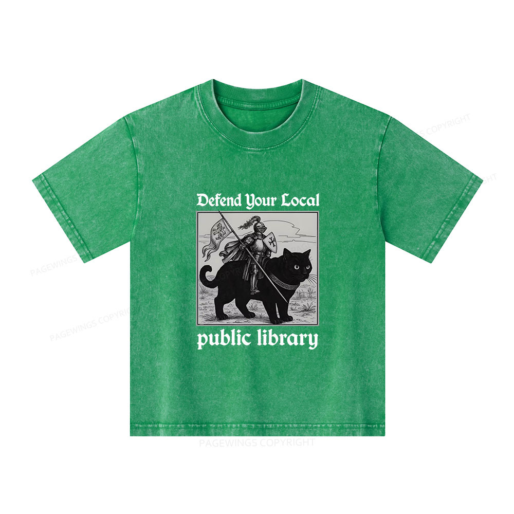 Pagewings Defend Your Local public library Unisex Kids Washed T-shirt