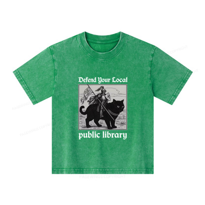 Pagewings Defend Your Local public library Unisex Kids Washed T-shirt