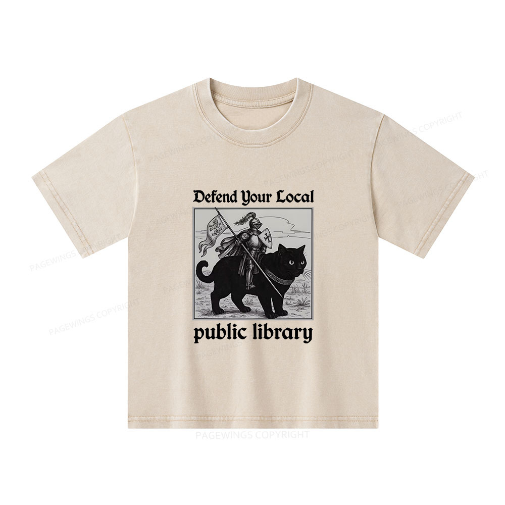 Pagewings Defend Your Local public library Unisex Kids Washed T-shirt