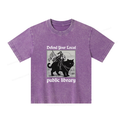 Pagewings Defend Your Local public library Unisex Kids Washed T-shirt