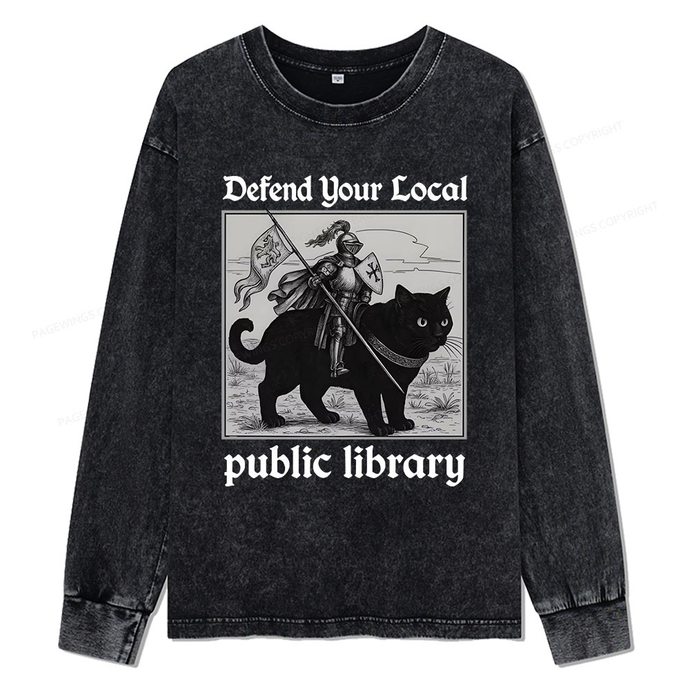 Pagewings Defend Your Local public library Unisex Washed Long Sleeve T