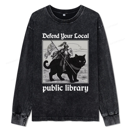 Pagewings Defend Your Local public library Unisex Washed Long Sleeve T-shirt