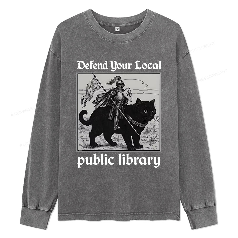 Pagewings Defend Your Local public library Unisex Washed Long Sleeve T-shirt