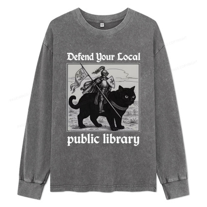 Pagewings Defend Your Local public library Unisex Washed Long Sleeve T-shirt