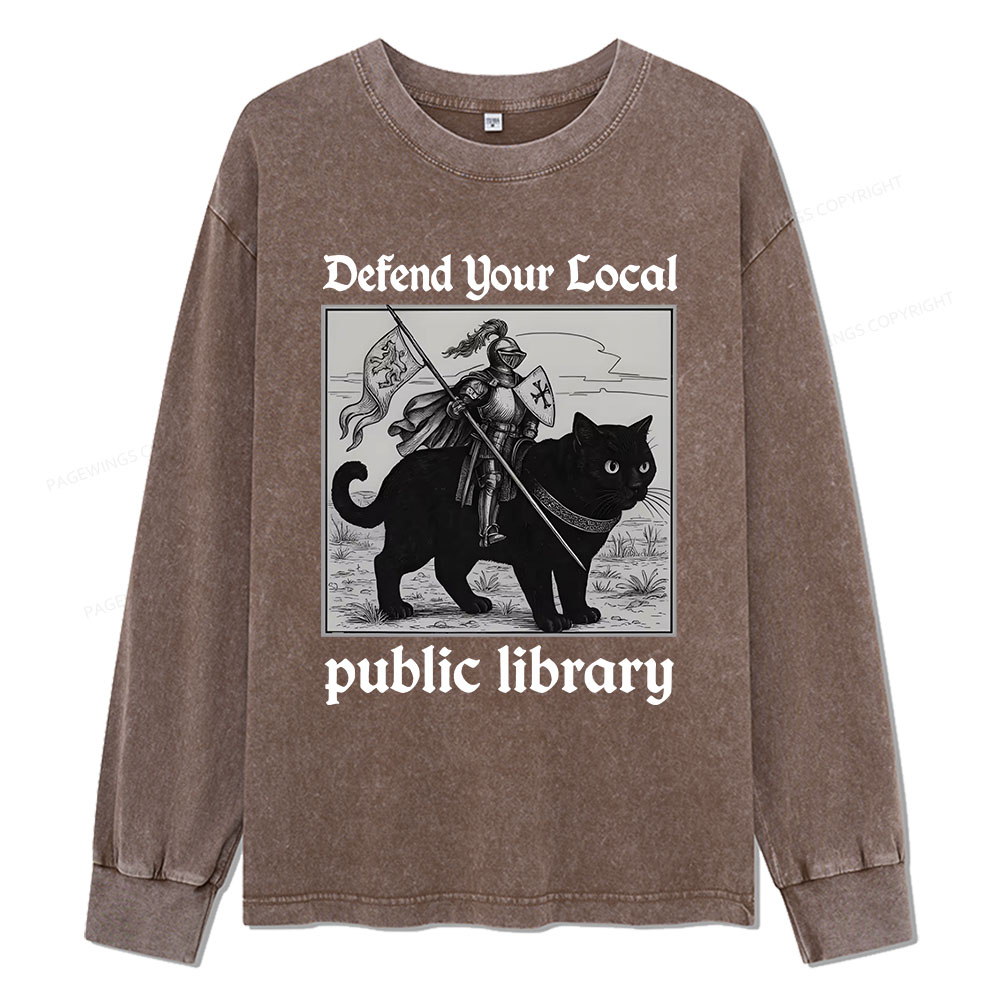 Pagewings Defend Your Local public library Unisex Washed Long Sleeve T-shirt