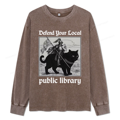 Pagewings Defend Your Local public library Unisex Washed Long Sleeve T-shirt
