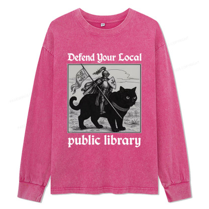 Pagewings Defend Your Local public library Unisex Washed Long Sleeve T-shirt