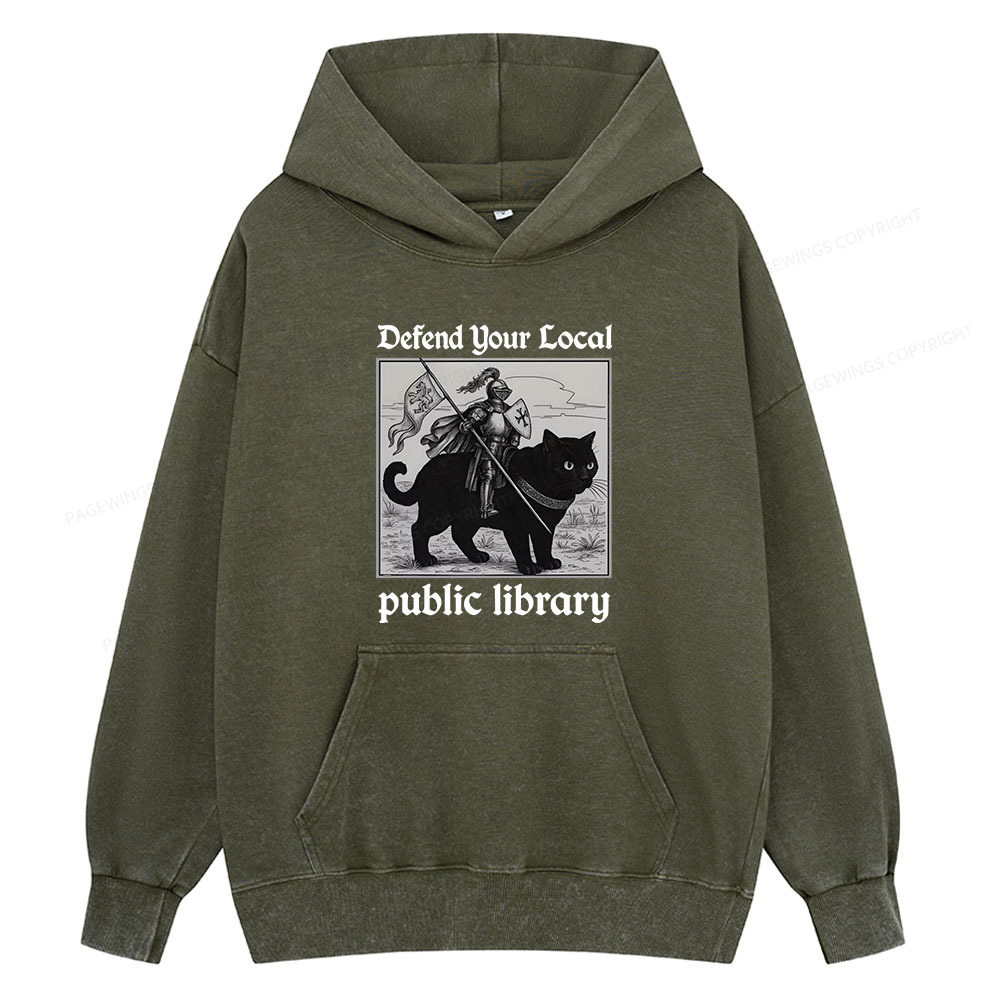Pagewings Defend Your Local public library Unisex Washed Hoodie