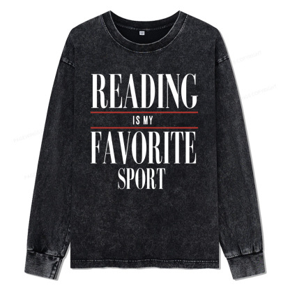 Pagewings Reading Is My Favorite Sport Unisex Washed Long Sleeve T-shirt