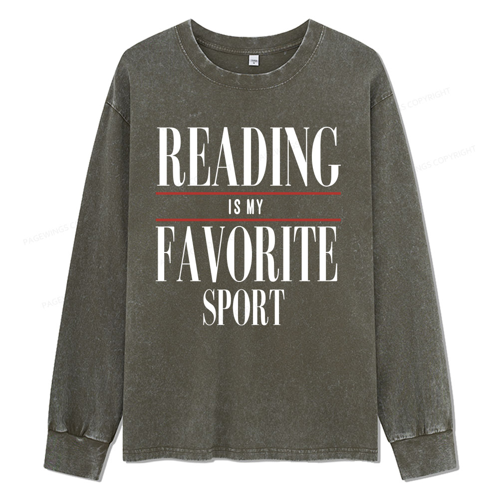 Pagewings Reading Is My Favorite Sport Unisex Washed Long Sleeve T-shirt