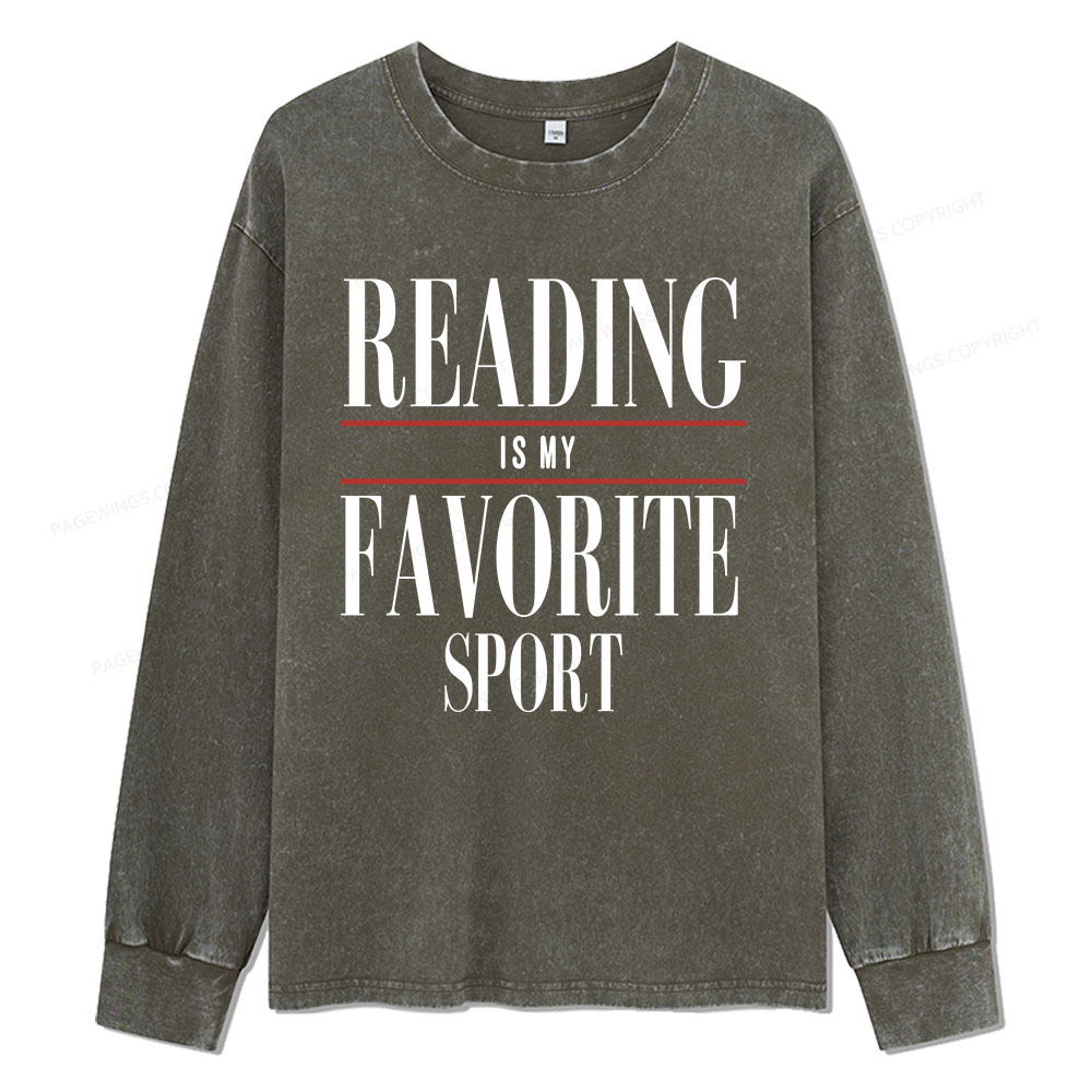Pagewings Reading Is My Favorite Sport Unisex Washed Long Sleeve T-shirt