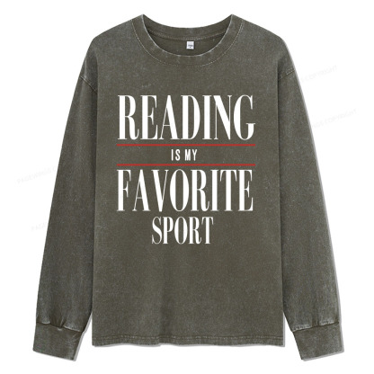 Pagewings Reading Is My Favorite Sport Unisex Washed Long Sleeve T-shirt