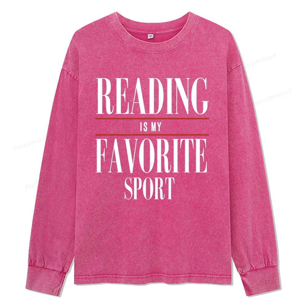Pagewings Reading Is My Favorite Sport Unisex Washed Long Sleeve T-shirt