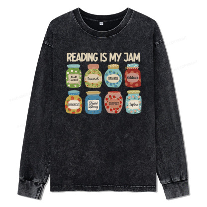 Pagewings Reading is My Jam Bookworm Unisex Washed Long Sleeve T-shirt