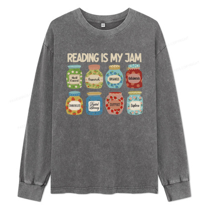 Pagewings Reading is My Jam Bookworm Unisex Washed Long Sleeve T-shirt