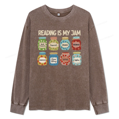 Pagewings Reading is My Jam Bookworm Unisex Washed Long Sleeve T-shirt