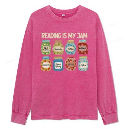 Pagewings Reading is My Jam Bookworm Unisex Washed Long Sleeve T-shirt