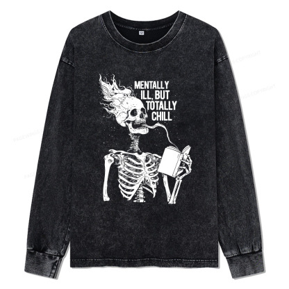 Pagewings Mentally Ill But Totally Chill Unisex Washed Long Sleeve T-shirt