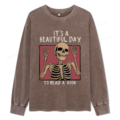 Pagewings It's A Beautiful Day To Read A Book Unisex Washed Long Sleeve T-shirt