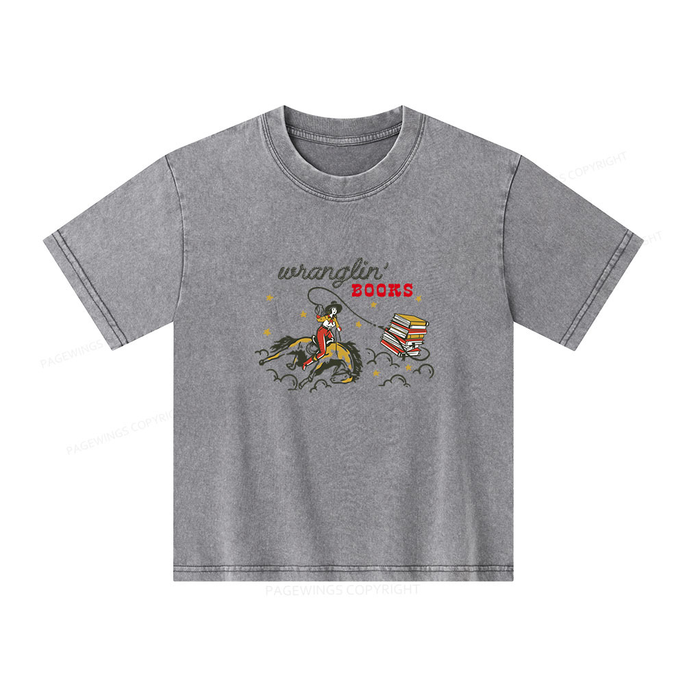 Pagewings Wranglin' Books Unisex Kids Washed T-shirt