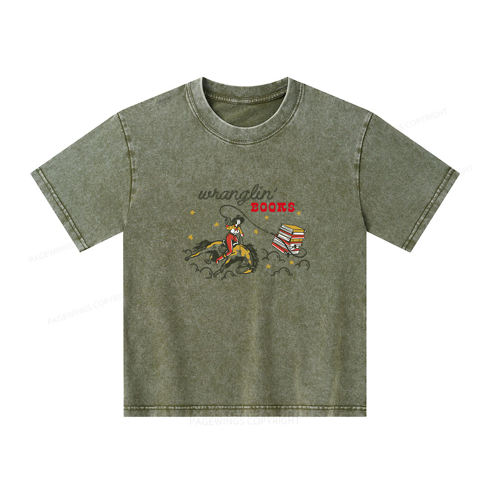 Pagewings Wranglin' Books Unisex Kids Washed T-shirt