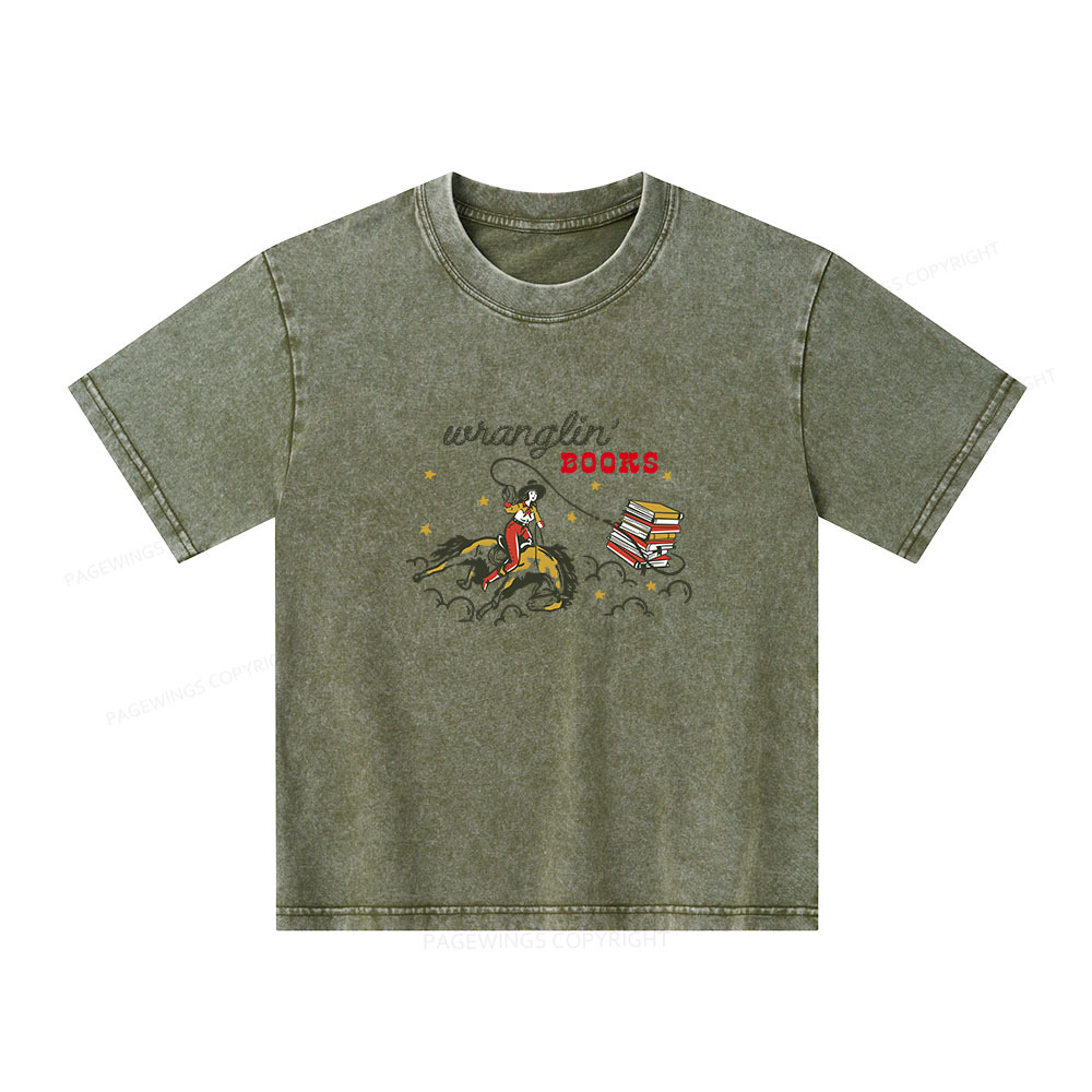 Pagewings Wranglin' Books Unisex Kids Washed T-shirt