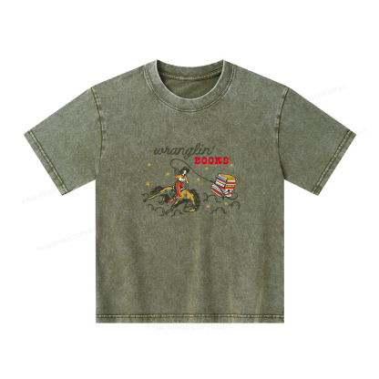 Pagewings Wranglin' Books Unisex Kids Washed T-shirt
