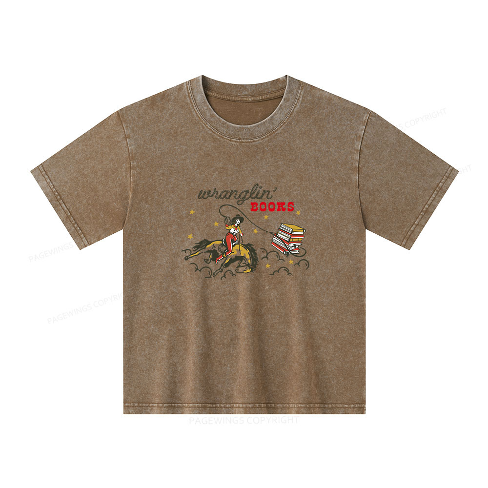 Pagewings Wranglin' Books Unisex Kids Washed T-shirt