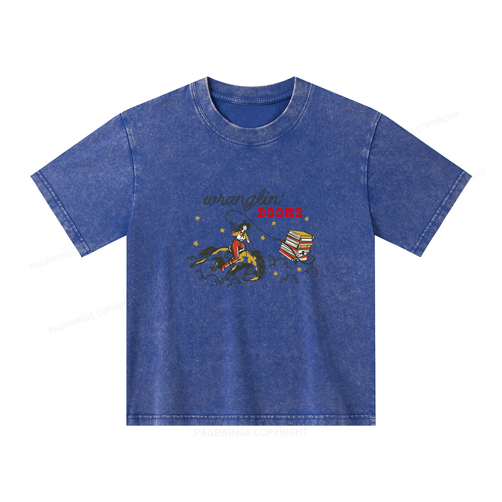 Pagewings Wranglin' Books Unisex Kids Washed T-shirt
