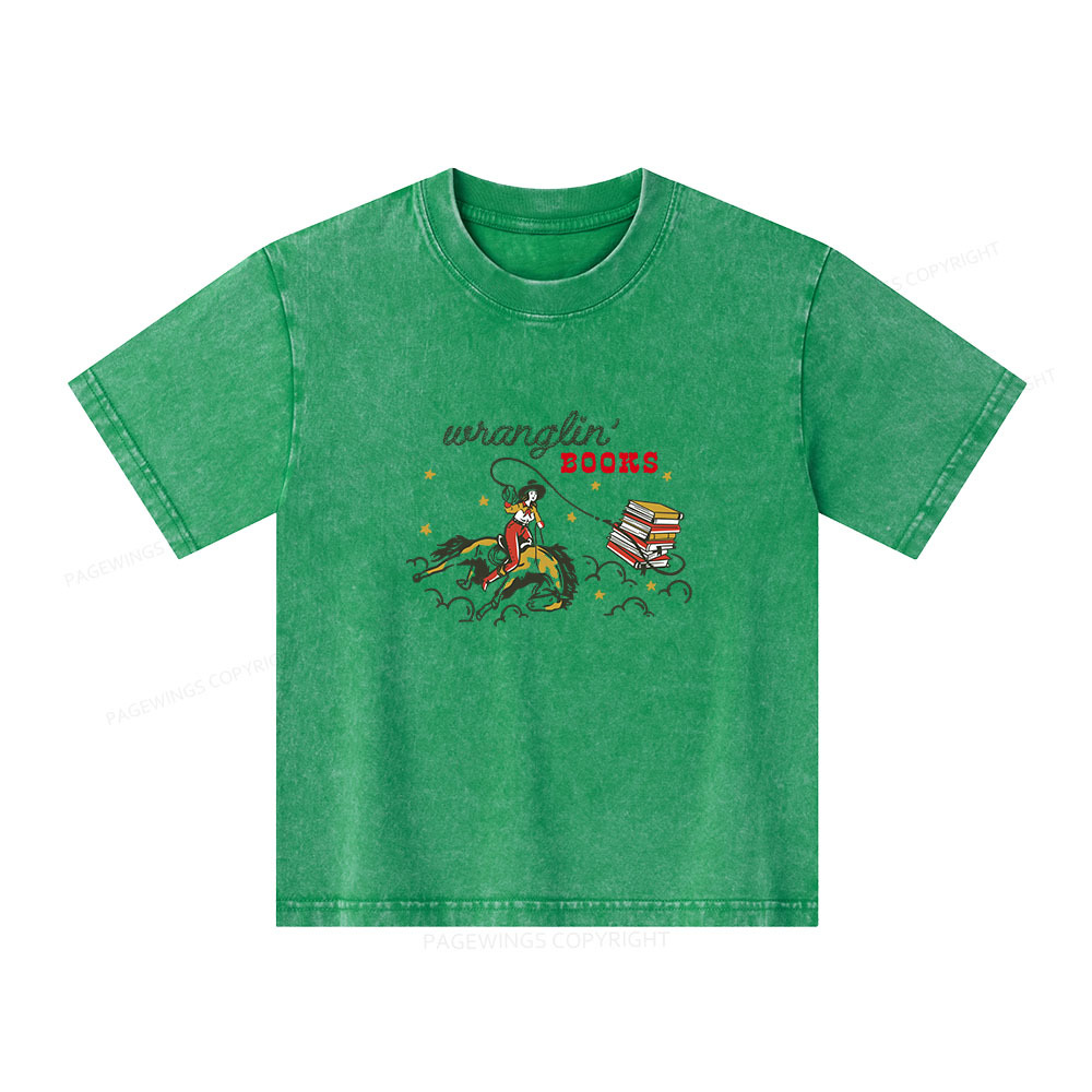 Pagewings Wranglin' Books Unisex Kids Washed T-shirt