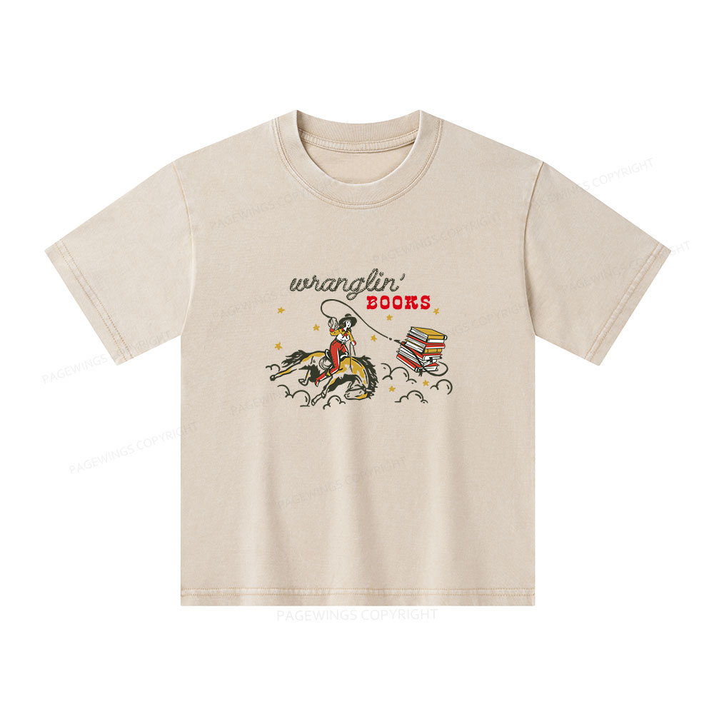 Pagewings Wranglin' Books Unisex Kids Washed T-shirt