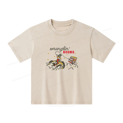 Pagewings Wranglin' Books Unisex Kids Washed T-shirt