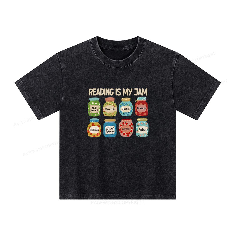 Pagewings Reading is My Jam Bookworm Unisex Kids Washed T-shirt