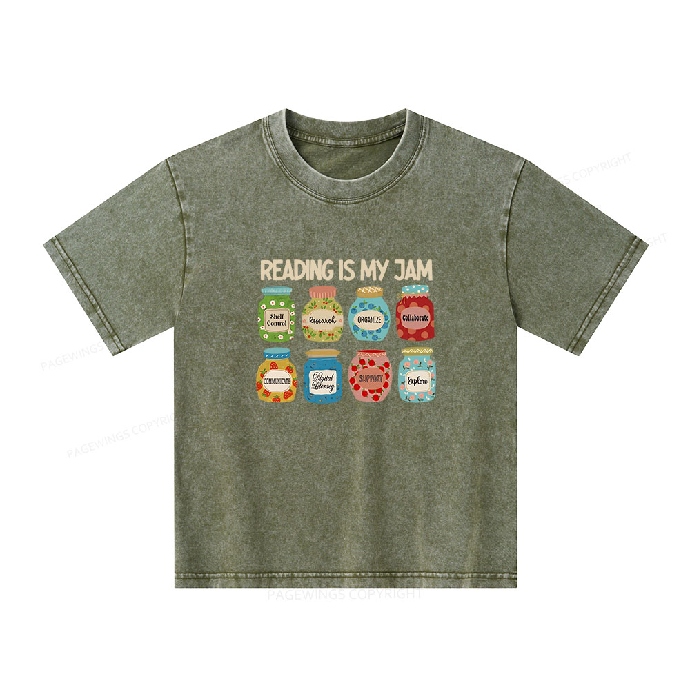 Pagewings Reading is My Jam Bookworm Unisex Kids Washed T-shirt