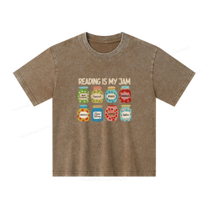 Pagewings Reading is My Jam Bookworm Unisex Kids Washed T-shirt