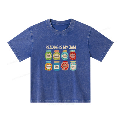 Pagewings Reading is My Jam Bookworm Unisex Kids Washed T-shirt